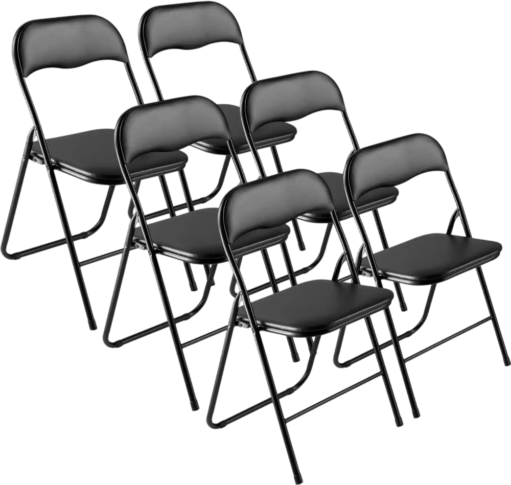 VEVOR 6 Pack Folding Chairs, Foldable Leather Chairs with Heavy Duty Metal Frame & Padded Cushion, Portable Folding Card Table Chairs, Stackable Seats for Home, Yard, Garden, Parties, Events, Black