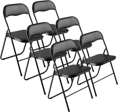 Vevor Folding Chairs 6-Pack Padded Black Leather New