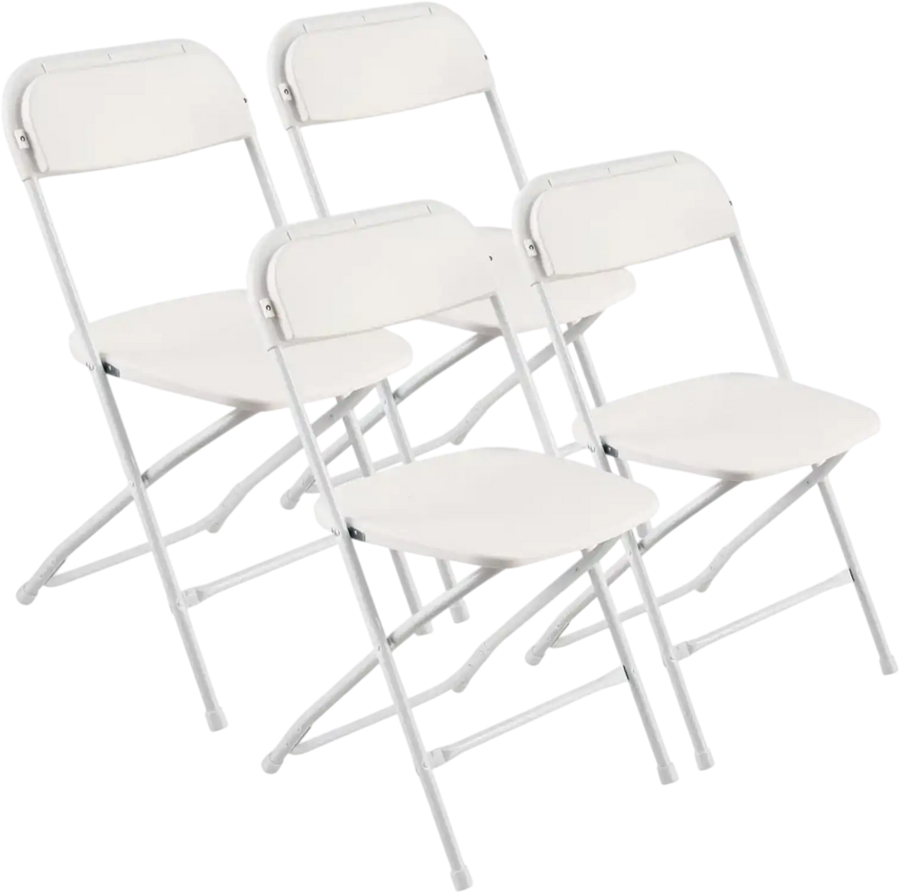 VEVOR 4 Pack Folding Chairs, Foldable Plastic Chairs with Heavy Duty Metal Frame, Portable Folding Card Table Chairs, Stackable Indoor Outdoor Seats for Home, Yard, Garden, Parties, Events, White