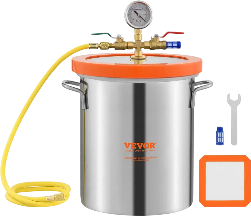 VEVOR 3 Gallon Vacuum Chamber, Upgraded Tempered Glass Lid Vacuum Degassing Chamber, 304 Stainless Steel Chamber, for Stabilizing Wood, Resin Degassing, Silicone Degassing and Plaster Degassing