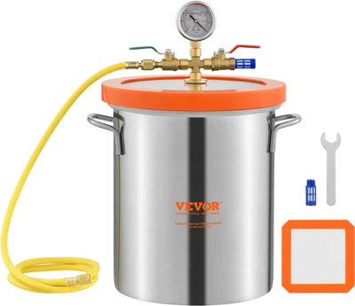 Vevor Vacuum Chamber 3 Gallon Tempered Glass Lid Stainless Steel Degassing Chamber New
