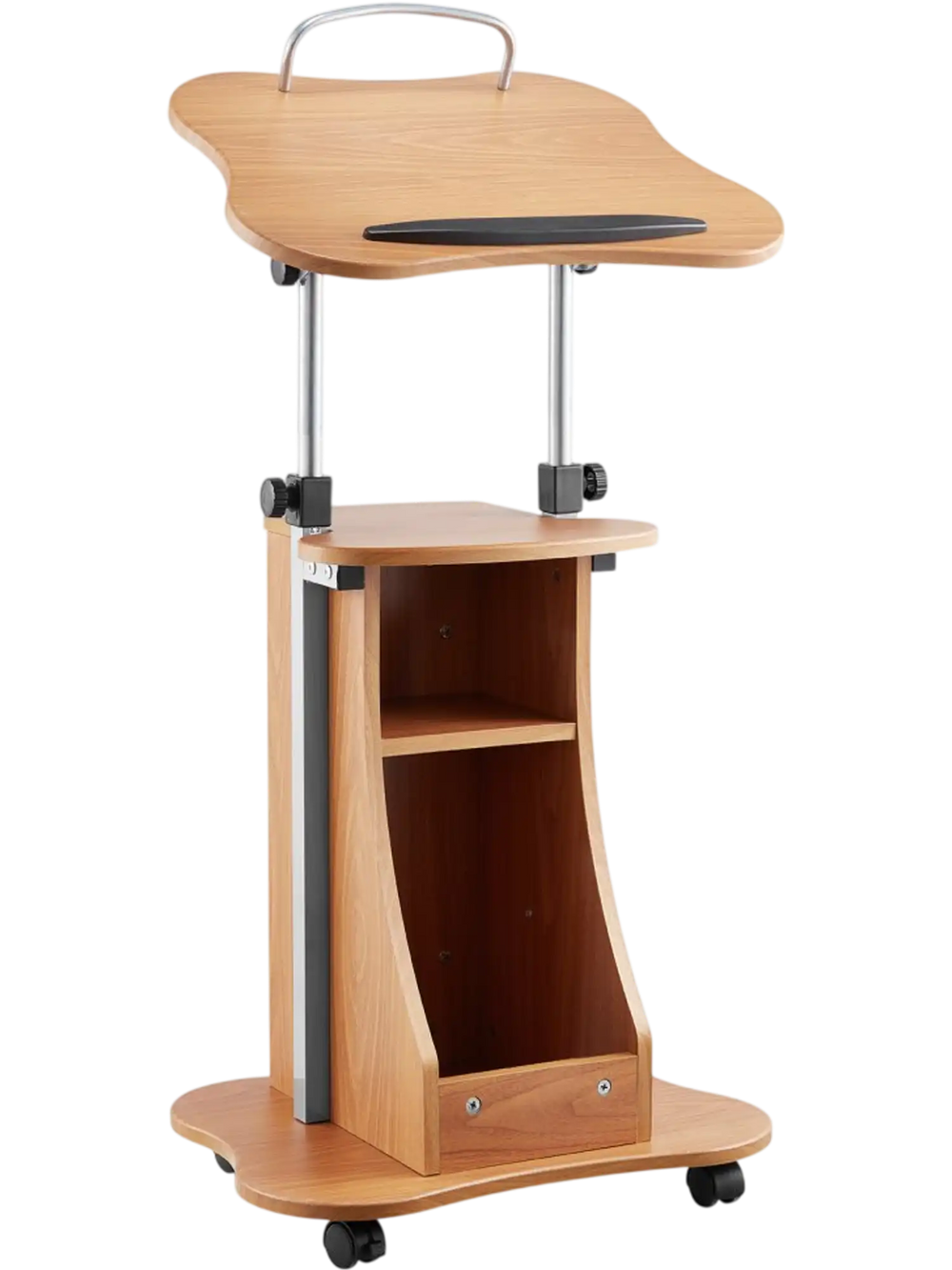 VEVOR Podium Stand, 43-Inch Wooden Lectern, Portable Laptop Desk with Lockable Wheels, Wide Reading Surface and Open Storage Area, Adjustable Height and Angle, for Speeches, Lectures, or Presentations