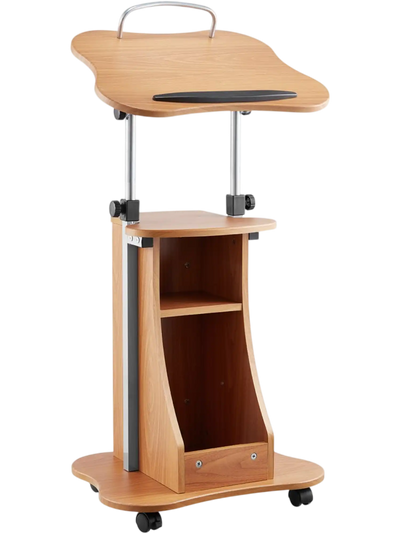 VEVOR Podium Stand, 43-Inch Wooden Lectern, Portable Laptop Desk with Lockable Wheels, Wide Reading Surface and Open Storage Area, Adjustable Height and Angle, for Speeches, Lectures, or Presentations