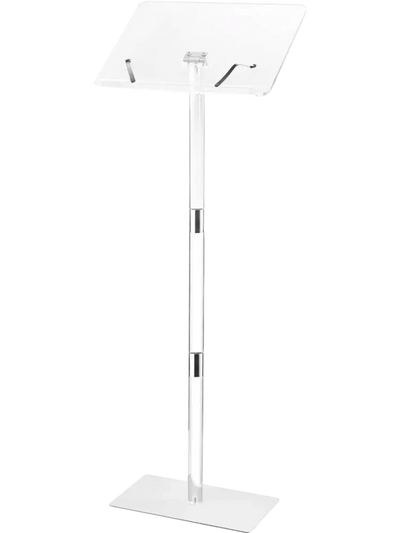 VEVOR Podium Stand, 43-Inch Acrylic Lectern, Portable Laptop Desk with Wide Reading Surface, Book Clips, Adjustable Angle, Floor-Standing, for Classroom, Wedding, Conference, Lecture and Concert