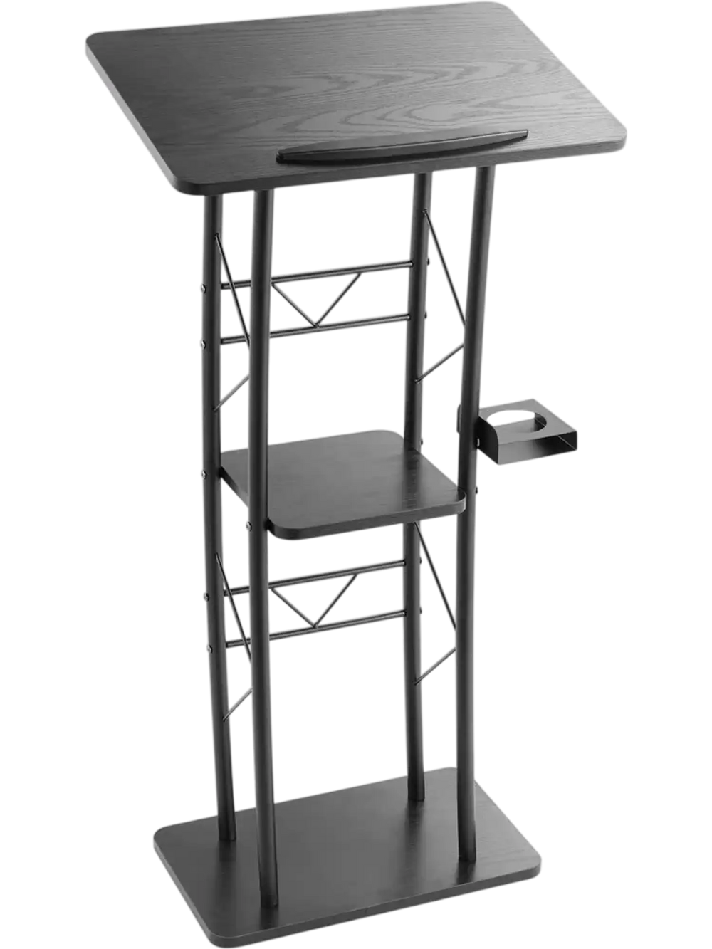 VEVOR Podium Stand, 47-Inch Metal Lectern, Curved Standing Podium with Wide Reading Surface, Open Storage Compartment, Book Stopper, Cup Holder, for Classroom, Wedding, Conference, Speech, and Concert