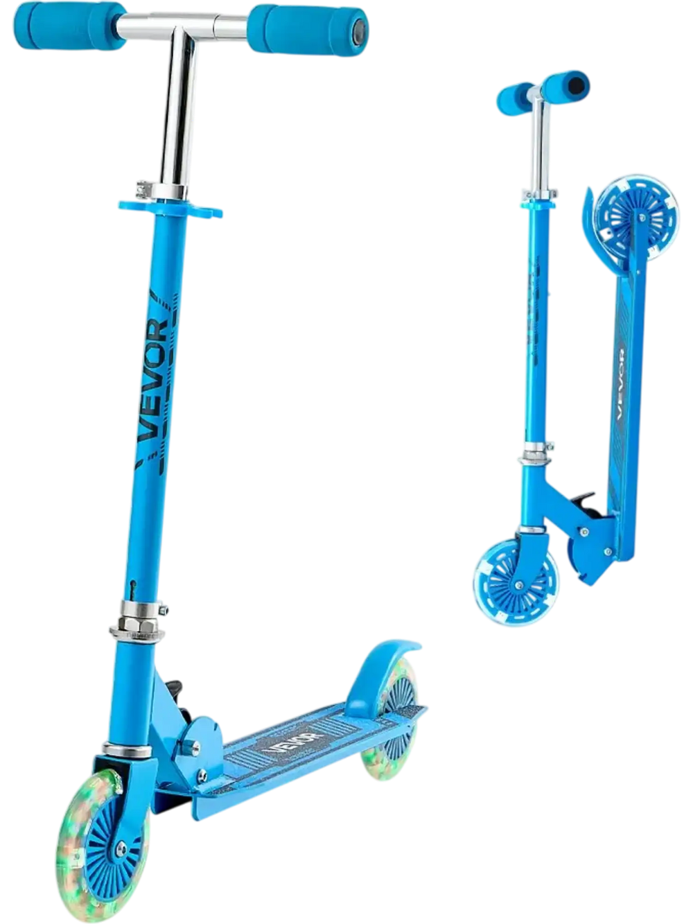 VEVOR Kick Scooter for Kids Ages 3+, 2-Wheel Toddler Scooter with Light-Up Wheels, Adjustable Height Handlebar, Wide Anti-Slip Deck, Foldable Lightweight Frame for Boys & Girls up to 110 lbs, Blue