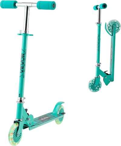 VEVOR Kick Scooter for Kids Ages 3+, 2-Wheel Toddler Scooter with Light-Up Wheels, Adjustable Height Handlebar, Wide Anti-Slip Deck, Foldable Lightweight Frame for Boys & Girls up to 110 lbs, Green