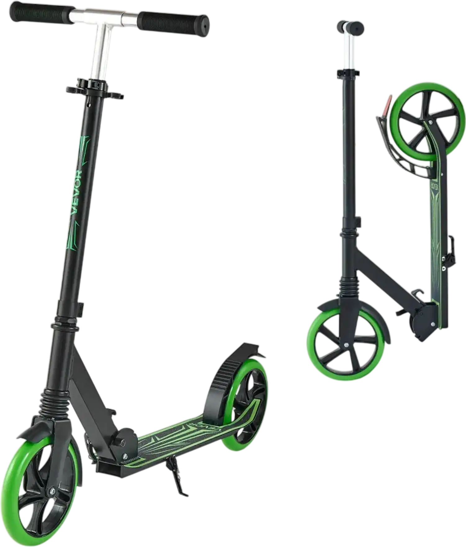 Vevor Kick Scooter Foldable 2-Wheel Adjustable Height Black + Green New