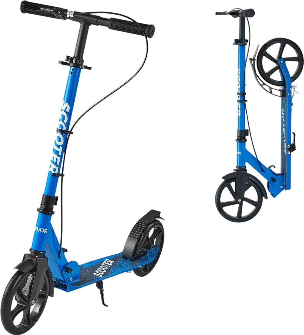 VEVOR Kick Scooter for Kids Ages 8+, Teens & Adults, 2-Wheel Toddler Scooter with Height Adjustable Handlebar, Wide Anti-Slip Deck, Foldable Lightweight for Boys & Girls up to 220 lbs, Black + Blue