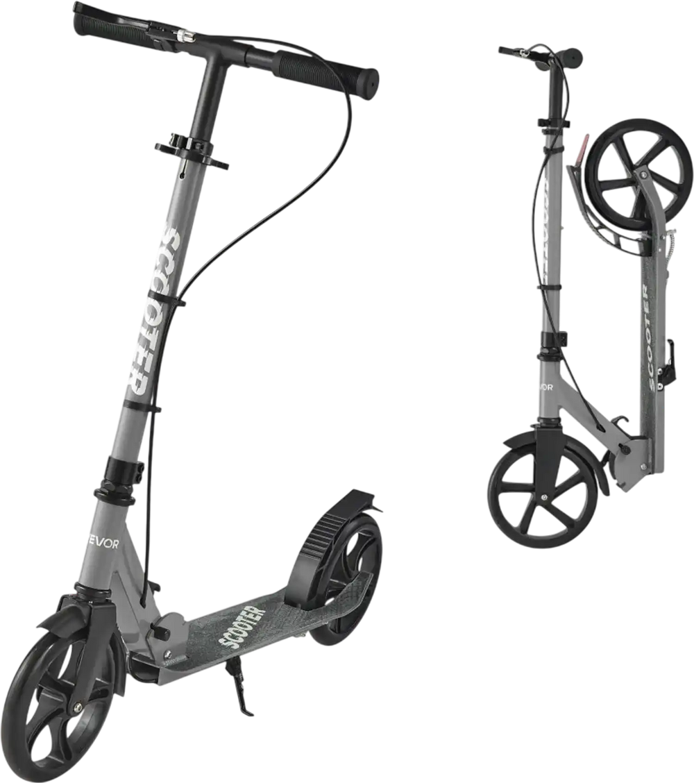 VEVOR Kick Scooter for Kids Ages 8+, Teens & Adults, 2-Wheel Toddler Scooter with Adjustable Height Handlebar, Wide Anti-Slip Deck, Foldable Lightweight Frame for Boys & Girls up to 220 lbs, Gray