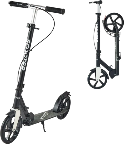 VEVOR Kick Scooter for Kids Ages 8+, Teens & Adults, 2-Wheel Toddler Scooter with Adjustable Height Handlebar, Wide Anti-Slip Deck, Foldable Lightweight for Boys & Girls up to 220 lbs, Black + Silver
