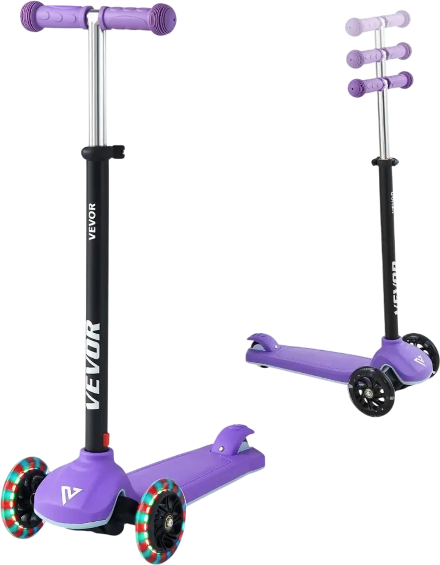 Vevor Kick Scooter Kids 3-Wheel Adjustable Height Light-Up Wheels Purple New