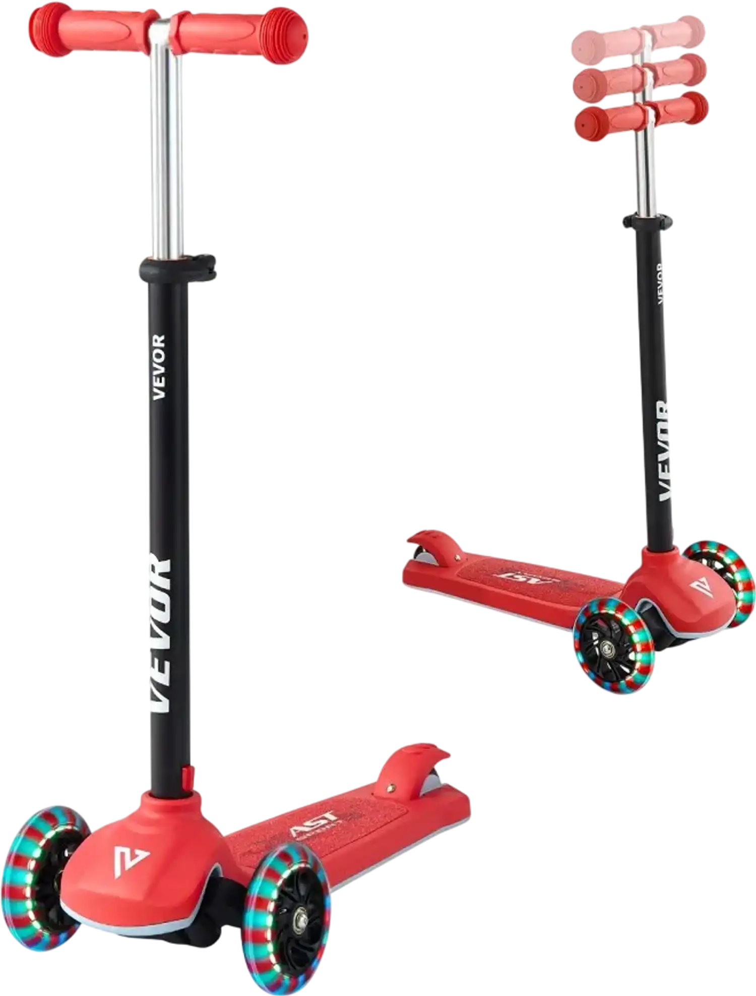 Vevor Kick Scooter Kids 3-Wheel Light-Up Wheels Adjustable Handlebar Red New