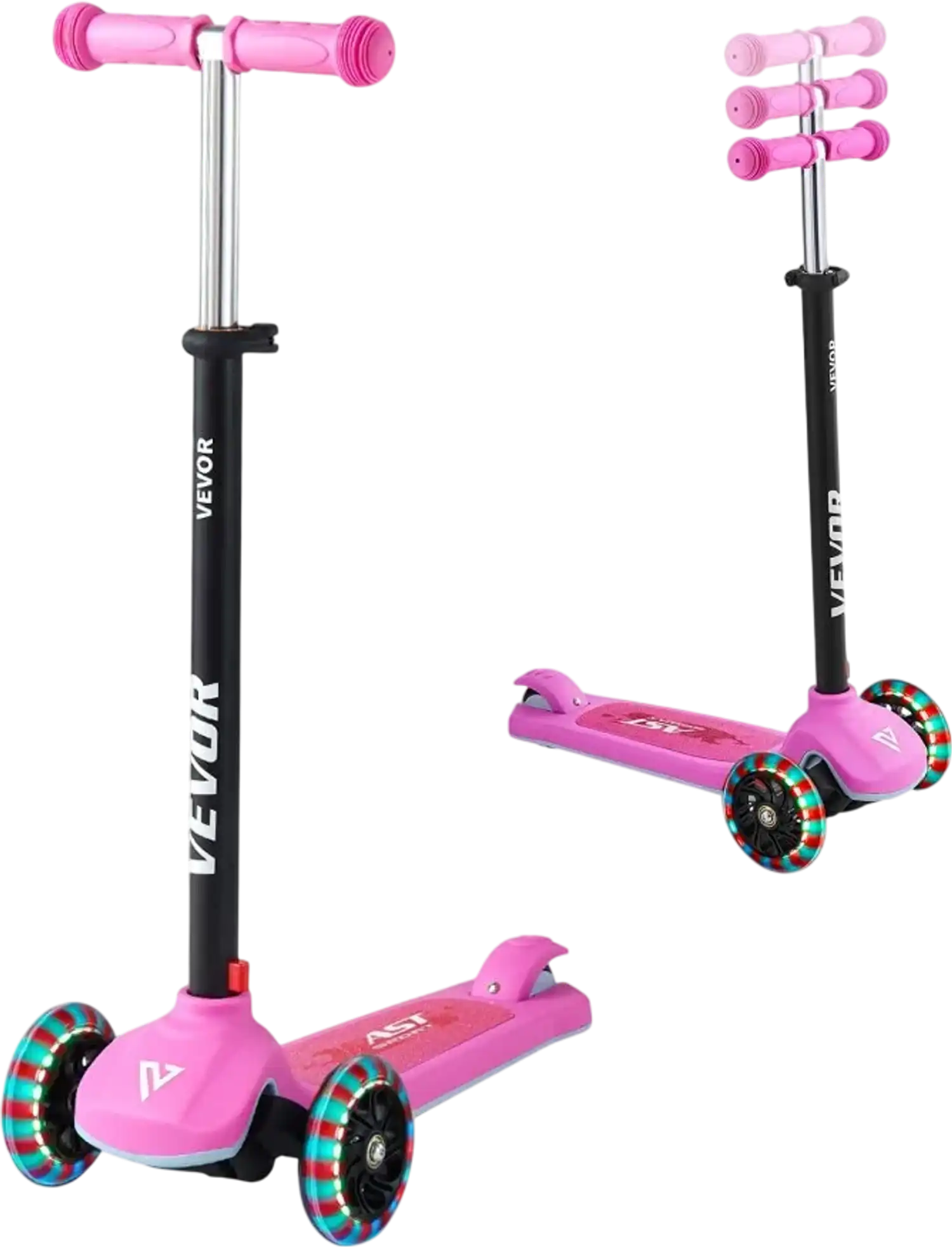 Vevor Kick Scooter 3-Wheel Adjustable Height Light-Up Wheels Pink New