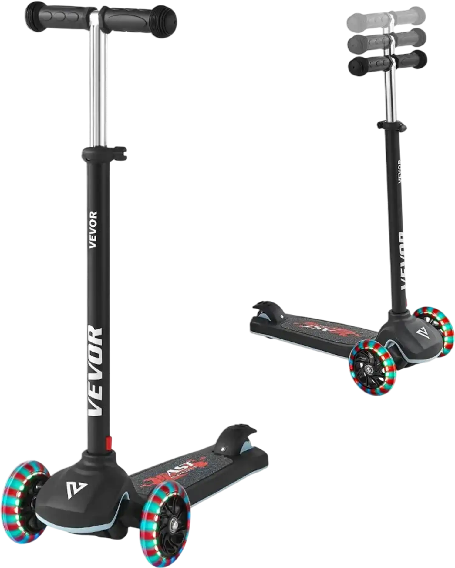 Vevor Kick Scooter Kids 3-Wheel Toddler Scooter with Light-Up Wheels Black New