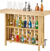 VEVOR Home Bar Unit, Wine Bar Cabinet Table 3-Tier with Storage Shelves, Opener Storage Box & Adjustable Foot Pads, Black Footrest, Wood & Metal Liquor Cabinet for Home, Basement, Kitchen, Living Room