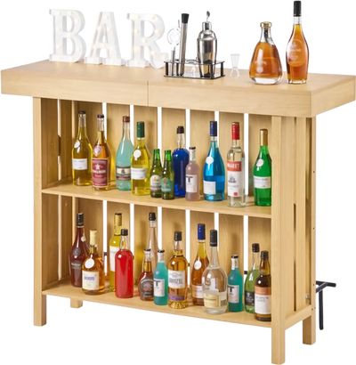 Vevor Home Bar Cabinet 3-Tier Wine Storage Table with Shelves Black New