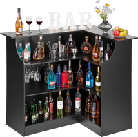 VEVOR Home Bar Unit, L-Shaped Wine Bar Cabinet Table 4-Tier with Storage Shelves,  Wine Glass Holder, 300 lbs Max Capacity, Wood Liquor Cabinet for Home, Kitchen, Living Room, Pub, Basement, Black