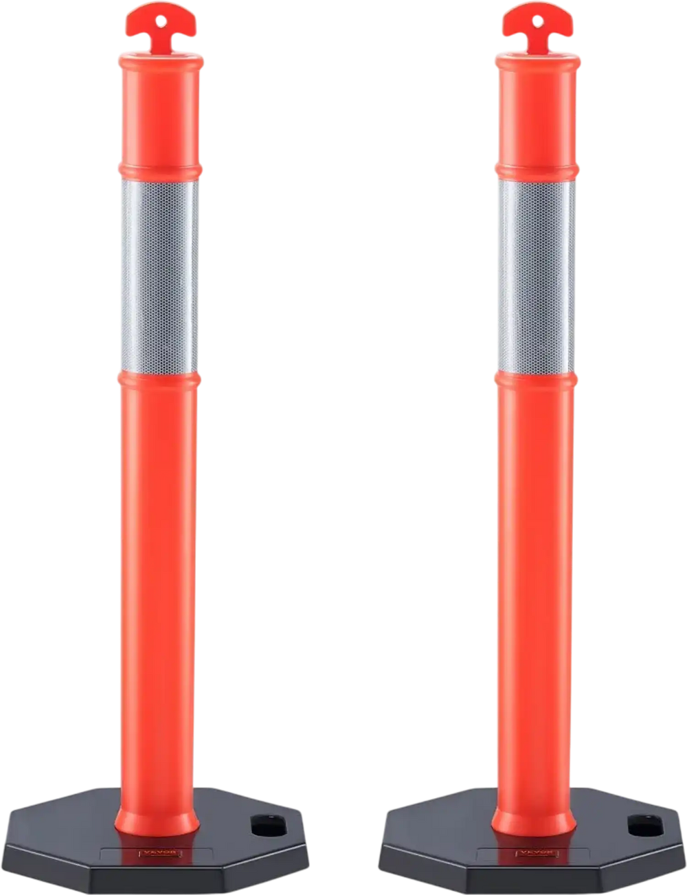 VEVOR Traffic Delineator Post Cones, 2 Pack, Traffic Safety Delineator Barrier with 16.93 x 16.93 in Rubber Base, for Traffic Control Warning Outdoor Indoor Use Parking Lot Construction Caution Roads