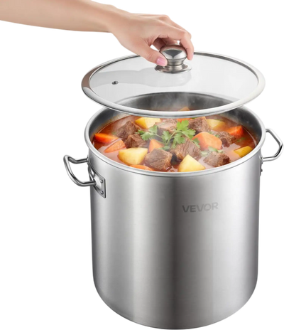 Vevor Stock Pot 21 qt Stainless Steel Stockpot with Glass Lid New