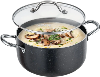 Vevor Stock Pot 6 qt Nonstick Ceramic Coated Pot with Glass Lid New