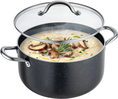Vevor Stock Pot 8 qt Nonstick Ceramic Coated Aluminum Pot with Glass Lid New