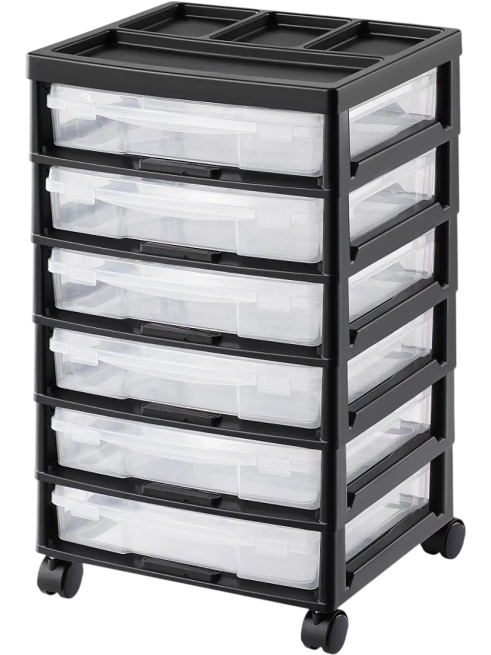 VEVOR Scrapbook Rolling Storage Cart, 6-Tier Large Capacity with Organizer Top, Black Frame with 6 Clear Cases and 4 Removable Wheels, Storage Organizer Rolling Cart for Arts and Crafts Supplies