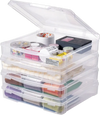 VEVOR Scrapbook Paper Storage, 4 Pack Stackable Plastic Board Game Boxes, Clear Multi-Purpose Document Case with Rounded Corners and Double Latches, for Office Essentials Tools Arts Crafts Supplies
