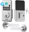 VEVOR Fingerprint Door Lock Set, Electronic Biometric Deadbolt Keyless Entry Door Lock with Handle, Pioneering Easy-Grip Design, Auto Locking, One-Time Code, Anti-Peeking Password, for Home, Silver