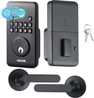 VEVOR Fingerprint Door Lock Set, Electronic Biometric Deadbolt Keyless Entry Door Lock with Handle, Pioneering Easy-Grip Design, Auto Locking, One-Time Code, Anti-Peeking Password, Matte Black