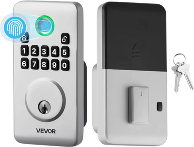 VEVOR Fingerprint Door Lock, Electronic Biometric Deadbolt with Pioneering Easy-Grip Design, Auto Locking, One-Time Code, Anti-Peeking Password, Keyless Entry Door Lock for Home, Apartment, Silver
