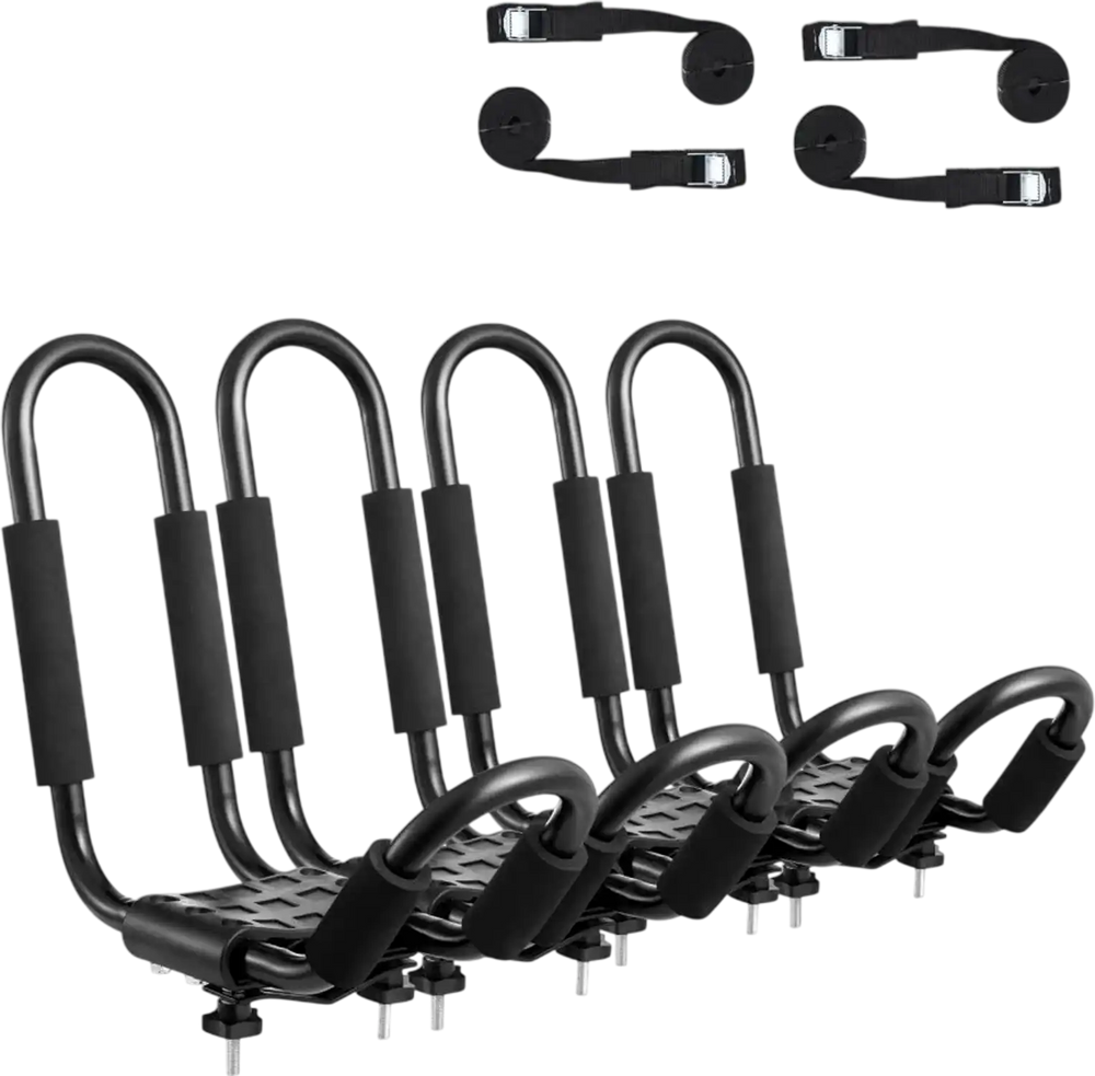 VEVOR Kayak Roof Rack 2 Pairs J-Bar, Soft Roof Rack, Top Mount Tie Down, Carrier for kayak, Surf Board, Canoe, SUP, Ski Board, Mount on Car, SUV, Truck, 2 Kayaks