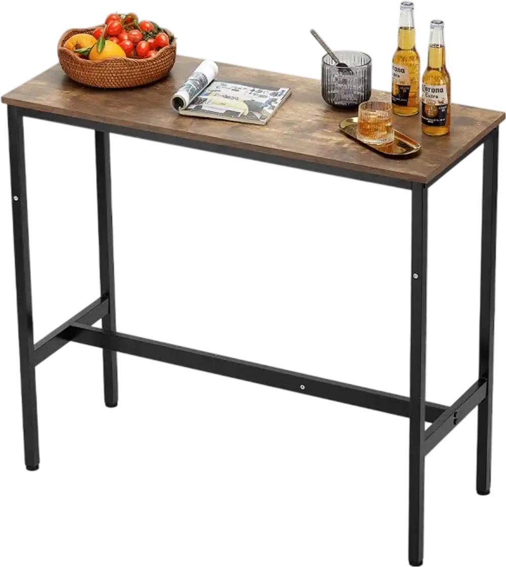 VEVOR Bar Table, Sturdy Metal Frame High Top Pub Table, Narrow Long Kitchen Dining, Cocktail Counter Bar Height Desk, Easy to Assemble,39x16x35.5 in, for Living Room Party, Rustic Brown and Black
