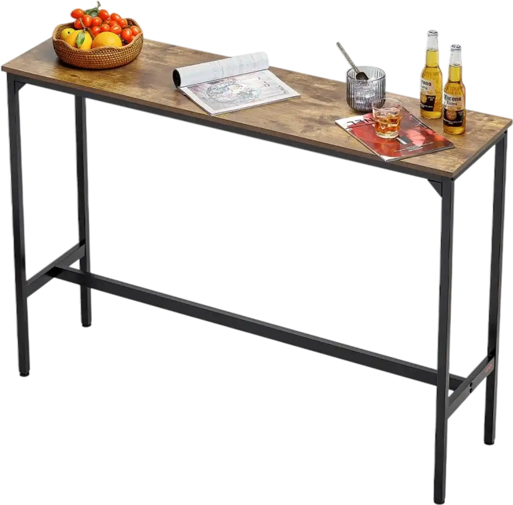 VEVOR Bar Table, Sturdy Metal Frame High Top Pub Table, Narrow Long Kitchen Dining, Cocktail Counter Bar Height Desk, Easy to Assemble, 55x15x39 in, for Living Room Party, Rustic Brown and Black