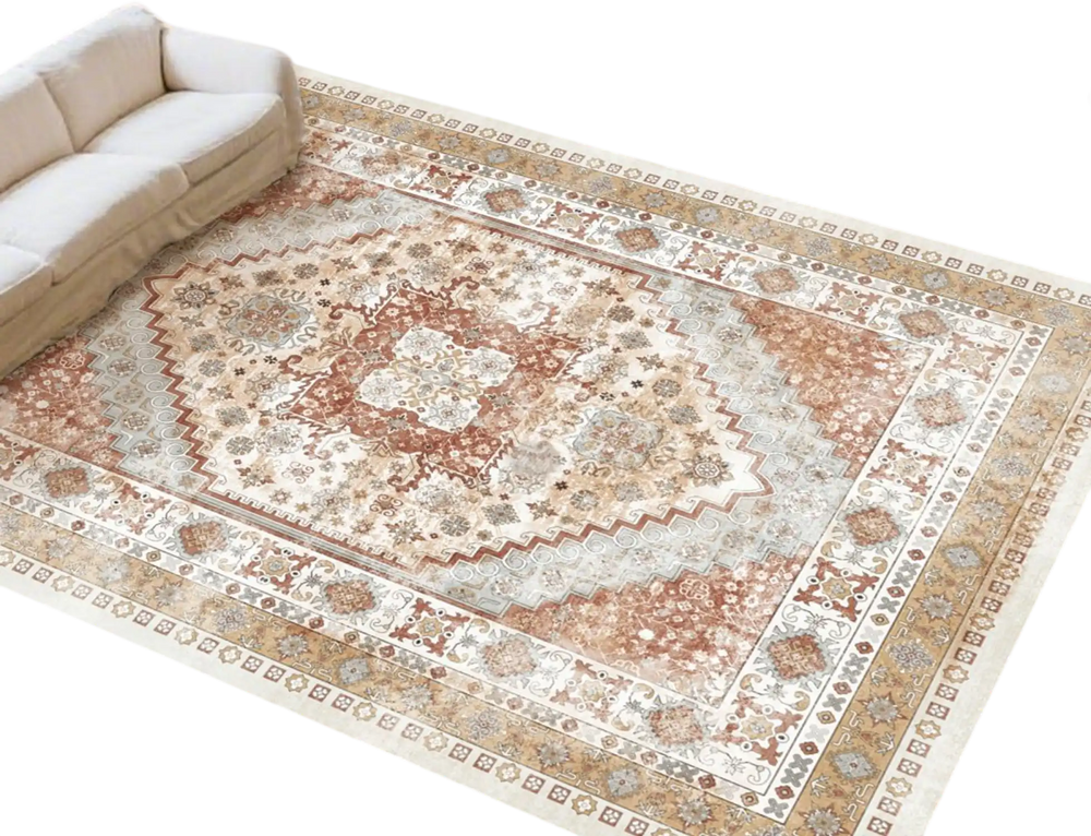 VEVOR Area Rug, 8 x 10 ft Large Washable Rug, Non-Slip and Tear-Resistant Soft Carpet, Pet & Child Friendly Vintage Area Rugs, Indoor Mat for Bedroom, Living Room, Kids Room, Office, Brown Red