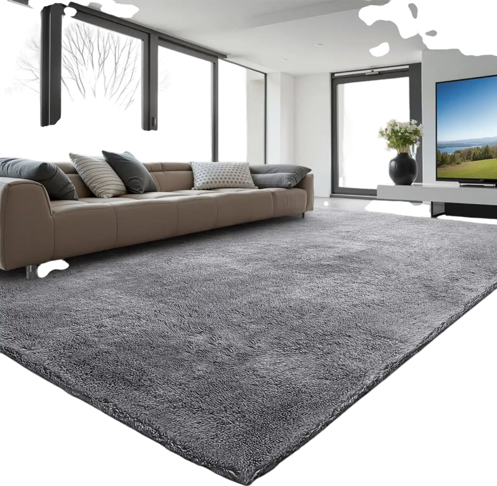 VEVOR Indoor Plush Area Rugs, 8 x 10 ft Soft Plush Carpet, Furry Shag Area Rugs for Living Room, Bedroom, Sunroom, Modern Home Decor Aesthetic, Non-Shedding, Non-Woven, Slip-Resistant, Smoke Gray