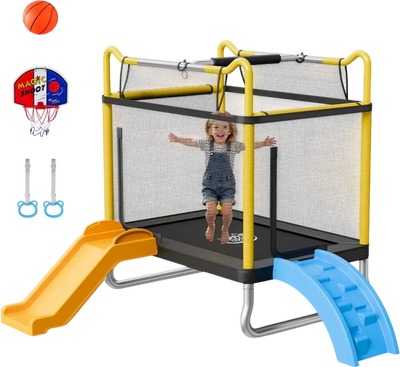 Vevor Trampoline Kids Mini Indoor/Outdoor Play Set with Enclosure Net, Slide & Ring New