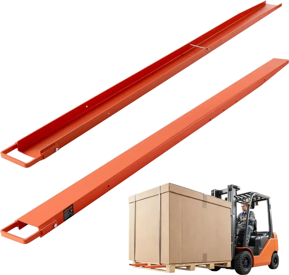 VEVOR Forklift Extensions 96 x 4.5 in, Upgrade Retaining Loop & Bottom Lock, for Forklifts and Forklift Trucks, Heavy-Duty Industrial Pallet Fork Attachments, Extended Load Handling, Orange, 1 Pair