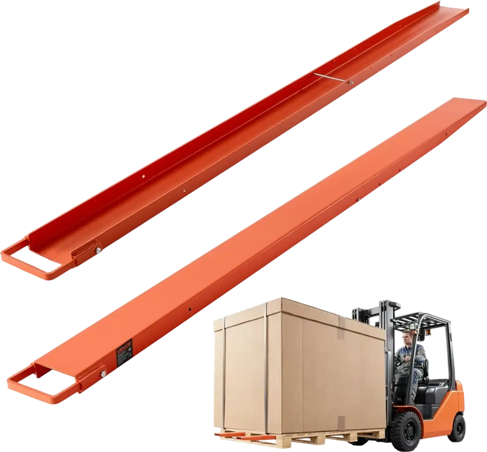 VEVOR Forklift Extensions 96 x 5.5 in, Upgrade Retaining Loop & Bottom Lock, for Forklifts and Forklift Trucks, Heavy-Duty Industrial Pallet Fork Attachments, Extended Load Handling, Orange, 1 Pair