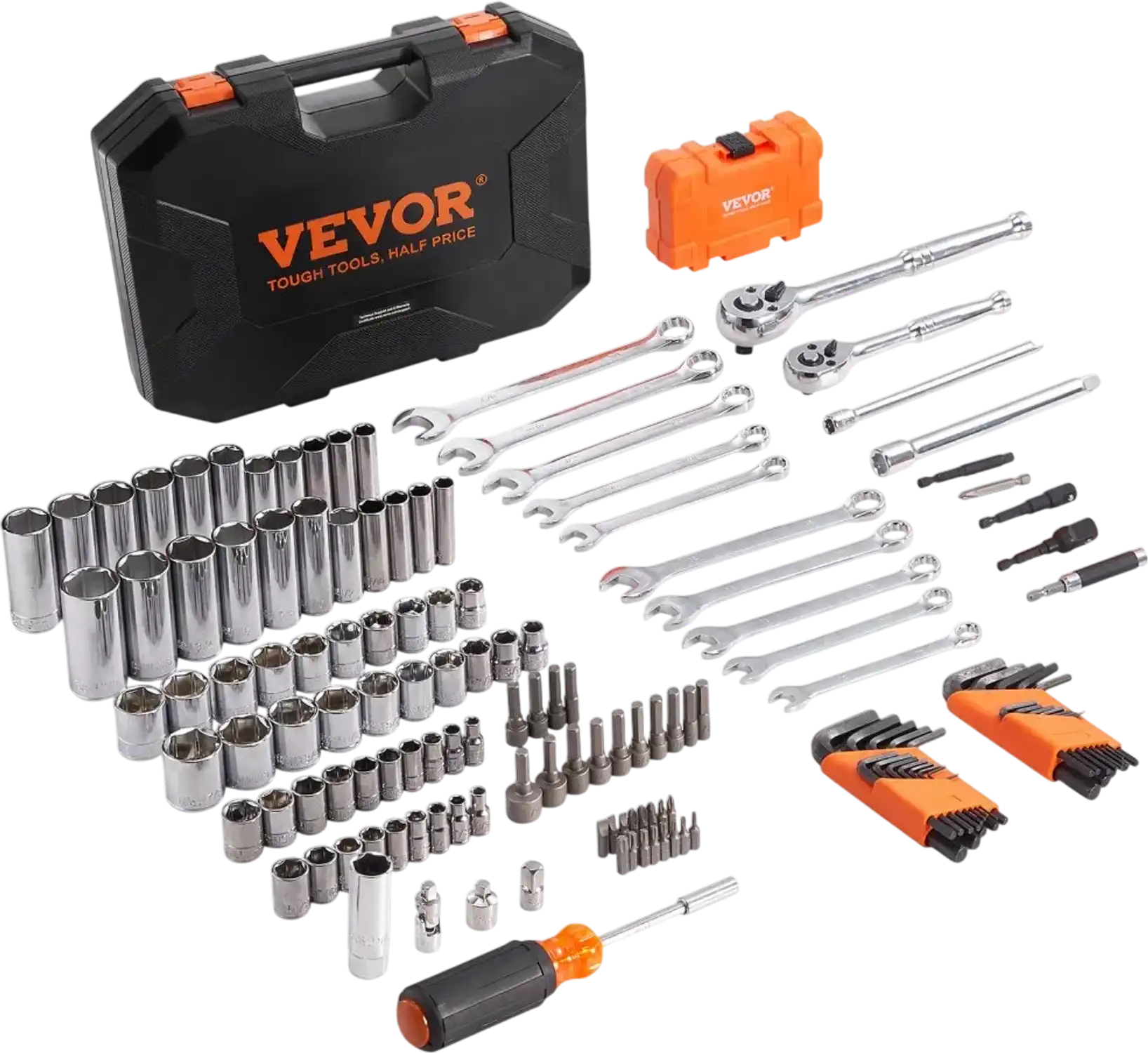 Vevor Mechanics Tool Set 145-Piece SAE and Metric Socket and Wrench Kit with Storage Case New
