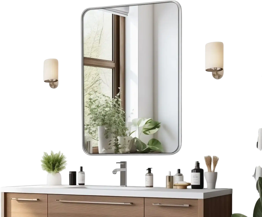 VEVOR Wall Mounted Makeup Mirror, 0.15" Thick, 22" x 30" Mirror with Aluminium Alloy Frame & Explosion-Proof Film, Scratch-Resistant Mirror with Z-Shaped Bracket, Fit for Bathroom/Bedroom/Living Room