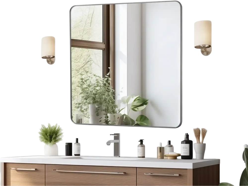 VEVOR Wall Mounted Makeup Mirror, 0.15" Thick, 36" x 36" Mirror with Aluminium Alloy Frame & Explosion-Proof Film, Scratch-Resistant Mirror with Z-Shaped Bracket, Fit for Bathroom/Bedroom/Living Room