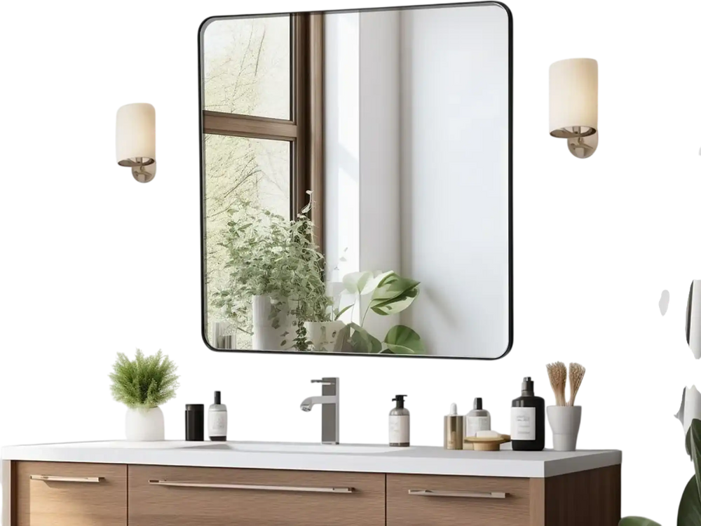 VEVOR Wall Mounted Makeup Mirror, 0.15" Thick, 36" x 36" Mirror with Aluminium Alloy Frame & Explosion-Proof Film, Scratch-Resistant Mirror with Z-Shaped Bracket, Fit for Bathroom/Bedroom/Living Room