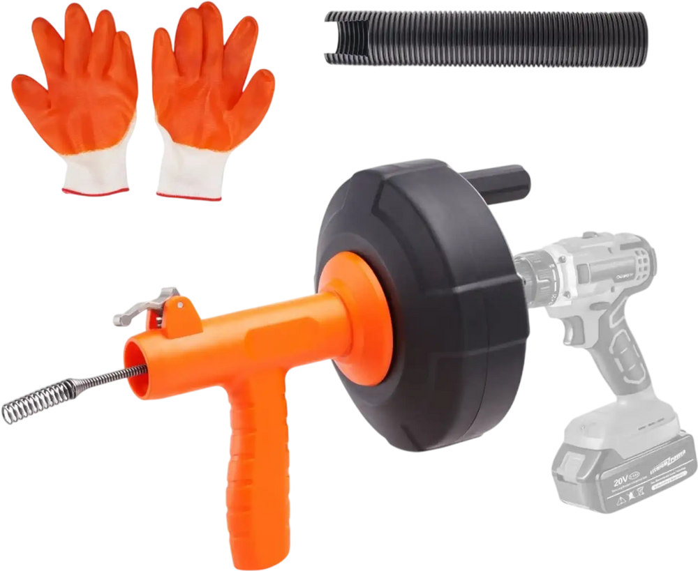 VEVOR Drain Auger 25Ft, Plumbing Snake Auto Feed, Plumbers Snake with Drill Attachment, Pipe Snake Drain Clog Remover for Kitchen Bathroom Shower Sink with Protective Hose and Gloves