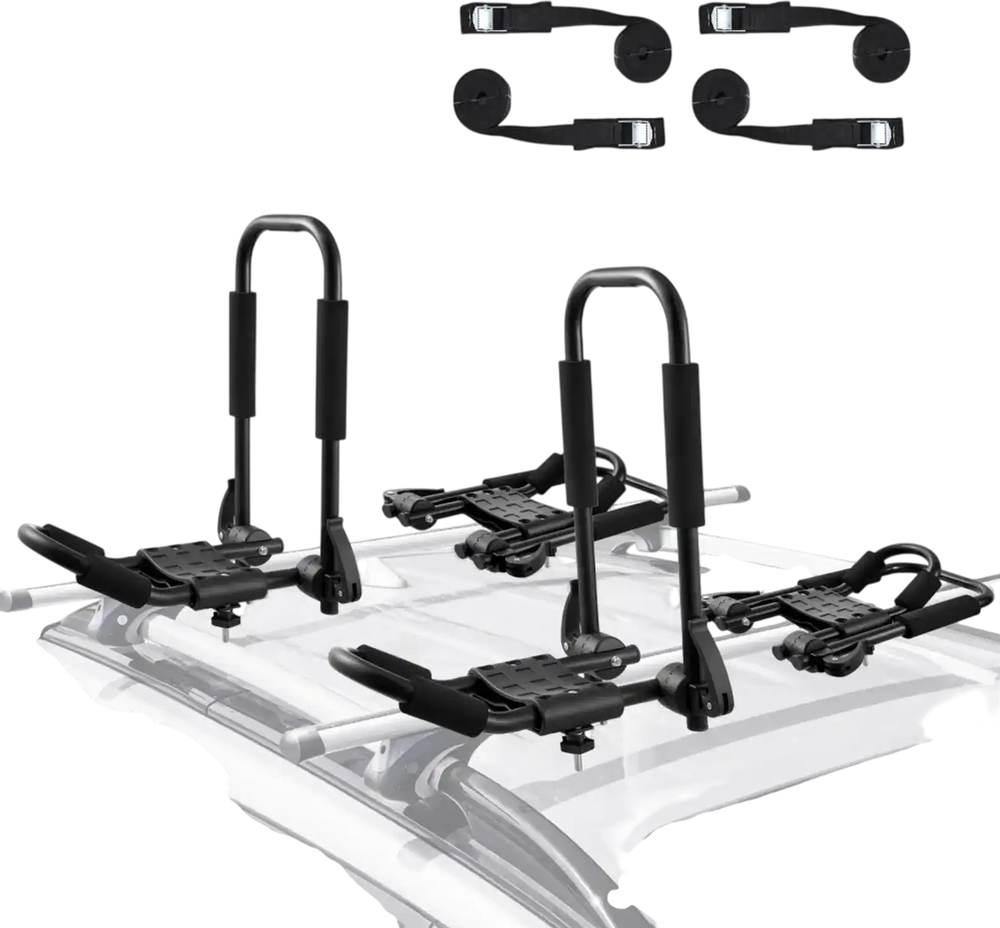 VEVOR Kayak Roof Rack 2 Pairs J-Bar, Soft Roof Rack Quick Folding, Top Mount Tie Down, Carrier for kayak, Surf Board, Canoe, SUP, Ski Board, Mount on Car, SUV, Truck, 2 Kayaks