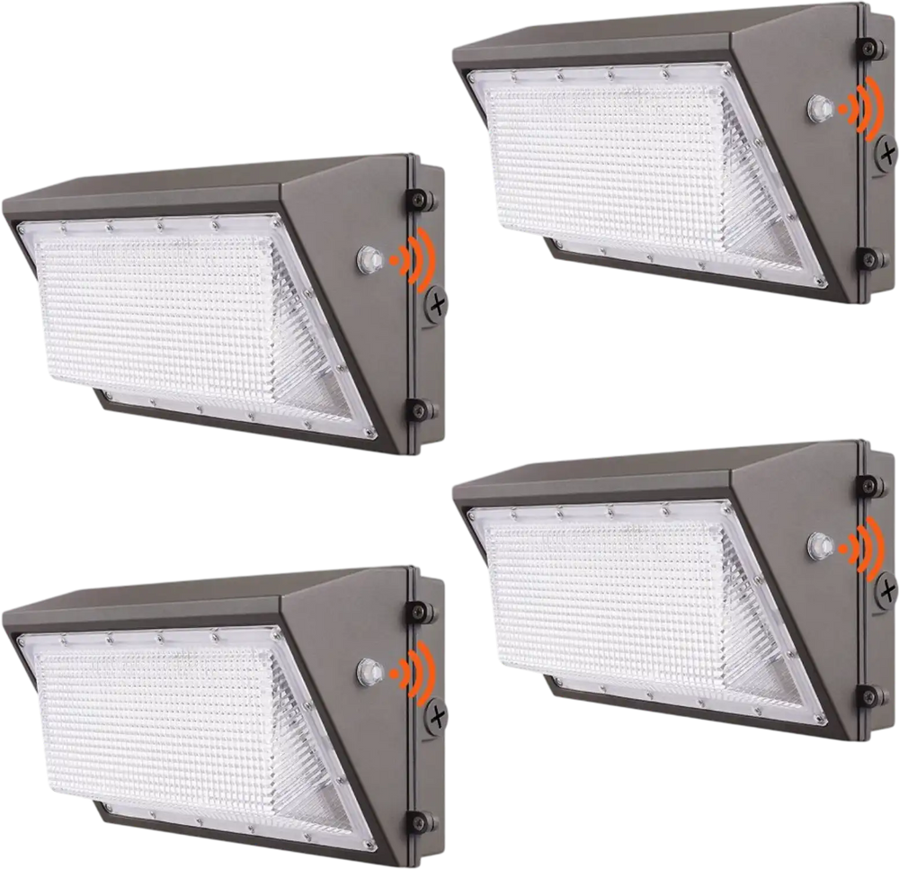 VEVOR 4PCs LED Wall Pack Lights, 100W 10800LM, 5000K Commercial Outdoor Lights Security Lighting Fixture, with Intelligent Light Sensing 180 LED beads Energy Saving for Garages Yards, IP65 Waterproof