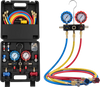 VEVOR AC Manifold Gauge Set for R134a R404A R1234yf R22 Refrigerant, 3 Way AC Gauge with 5 ft Hoses, Adapters, Quick Couplers, Can Taps for Automotive Air Conditioning Maintenance, Charging Evacuation