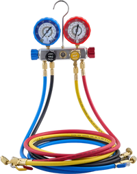 VEVOR AC Manifold Gauge Set for R22 R404A R410A R12 Refrigerants, 4 Way AC Gauges with 5 ft Hoses for Automotive & Household Air Conditioning Maintenance, Evacuation Vacuuming Charging and Recovery