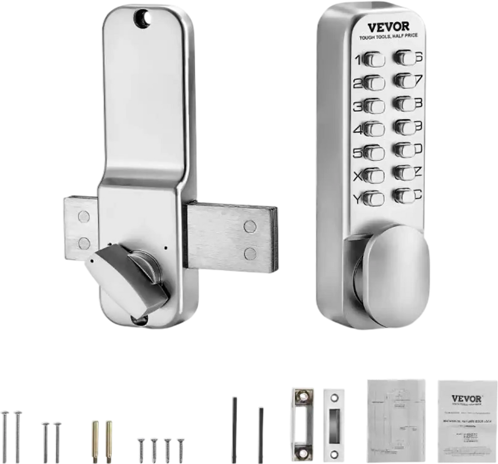 VEVOR Mechanical Keyless Entry Door Lock, 14 Key Mechanical Door Lock, Mechanical Keypad Door Lock with Adjustable Thumb Knob, Single-Side Zinc Alloy Waterproof Keyless Gate Lock, for Home Office