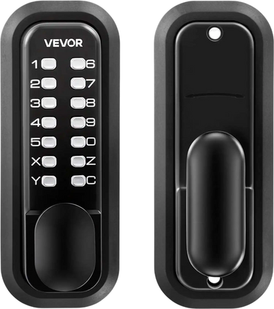 VEVOR Mechanical Keyless Entry Door Lock, 2.0 Code Upgrade, 4-7 Digits Code, Single-Sided Push Button Combination Mechanical Keypad Door Knob, Auto Locking, for Garden Gates, Indoor or Outdoor, Black